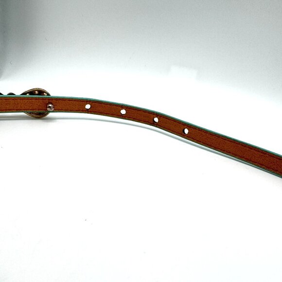 Mint Green Faux Leather Belt Pearl-Embellished Gold Bow Buckle Adjustable 29-33" - Picture 7 of 8